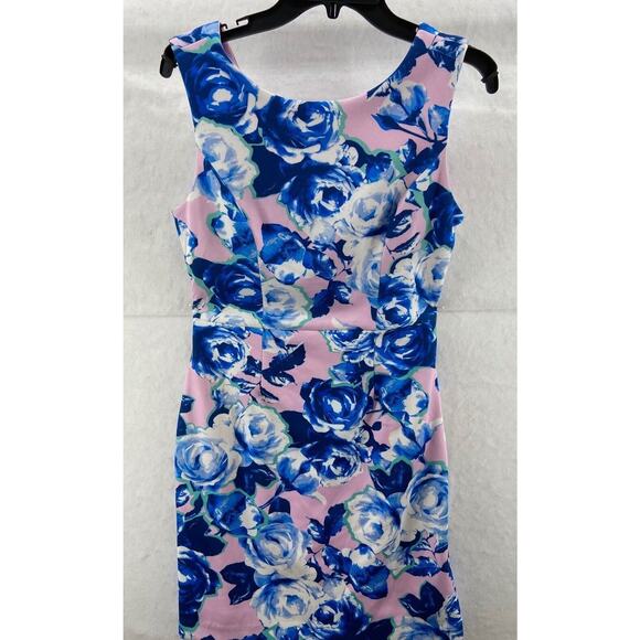 Betsey Johnson Dress Womens 6 Pink Blue‎ Floral Sleeveless Keyhole Back Cocktail - Picture 1 of 12